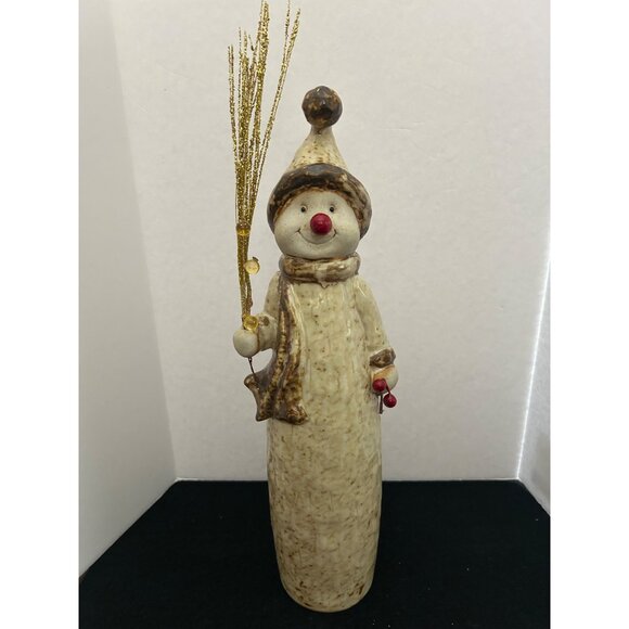 Ceramic Snowman Figurine Glitter Twig & Red Nose Festive Winter Holiday Decor - Picture 3 of 12